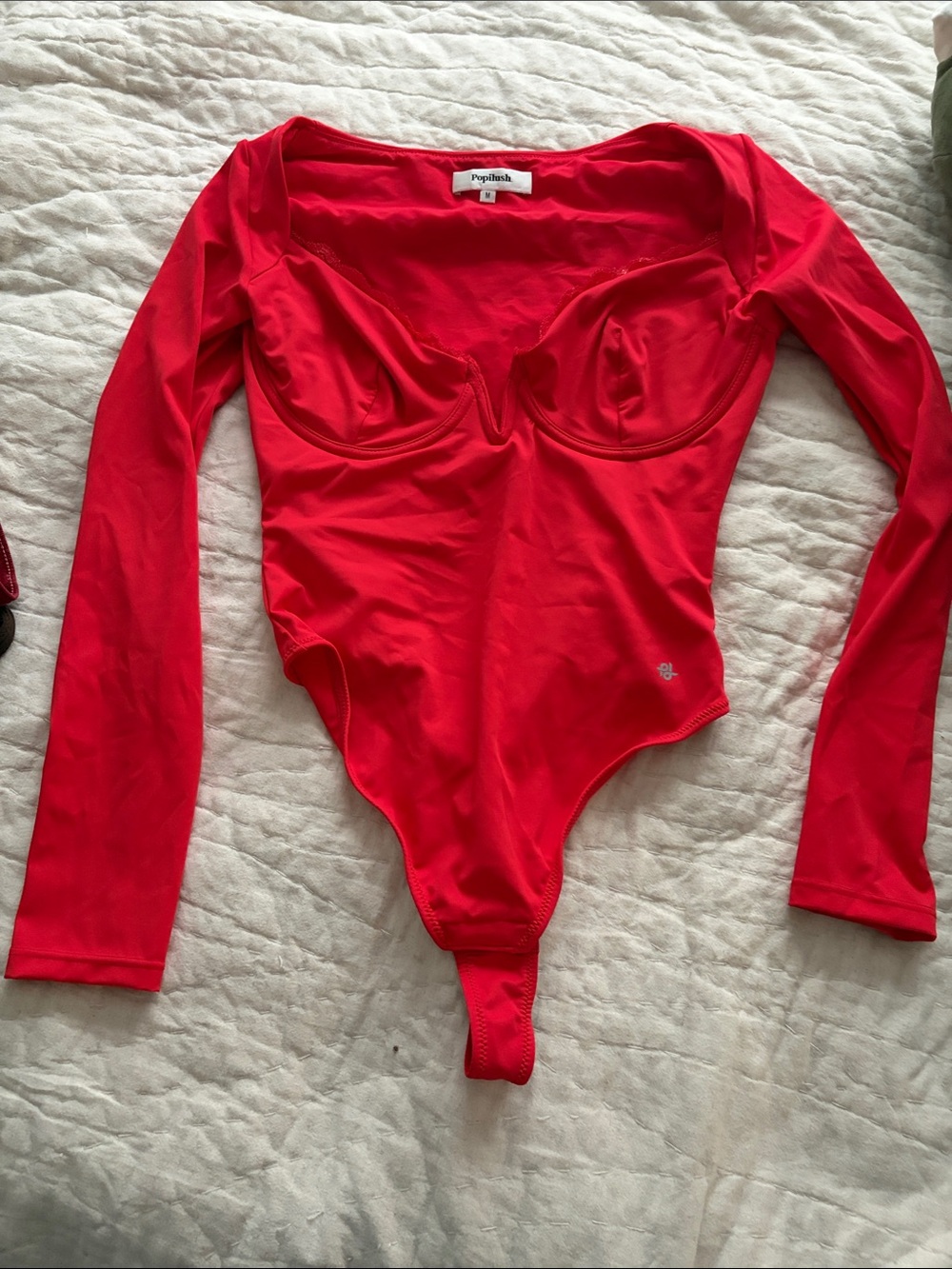 Poplinah Red Long-Sleeve Underwire Bodysuit - Sculpting Fit